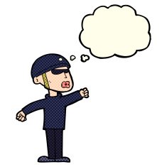 cartoon security guy with thought bubble N5
