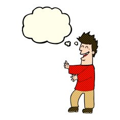 cartoon laughing man with thought bubble N10