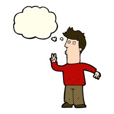 cartoon man signaling with hand thought bubble N3