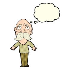 cartoon sad old man with thought bubble N9