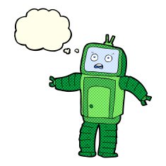 cartoon funny robot with thought bubble N34