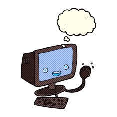 cartoon computer with thought bubble N5