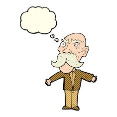 cartoon angry old man with thought bubble N58