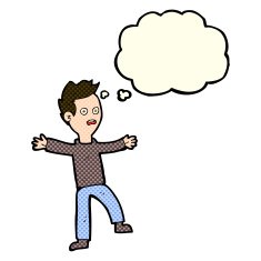 cartoon startled boy with thought bubble N13