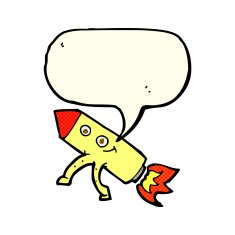 cartoon happy rocket with thought bubble N5