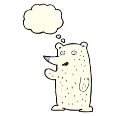 cartoon waving polar bear with thought bubble N24