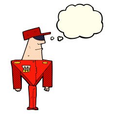 cartoon guard with thought bubble N5