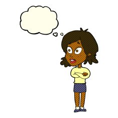 cartoon surprised woman with thought bubble N100