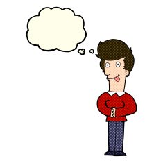 cartoon man sticking out tongue with thought bubble N13