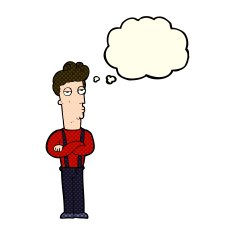 cartoon unimpressed man with thought bubble N5