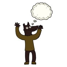 cartoon wolf man with thought bubble N18