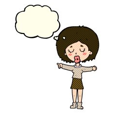 cartoon pointing woman with thought bubble N13