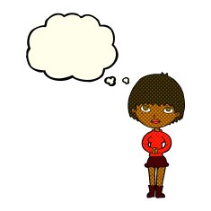 cartoon woman waiting patiently with thought bubble N5