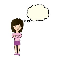 cartoon friendly girl rolling eyes with thought bubble N5