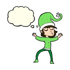 santa's helper cartoon with thought bubble N5