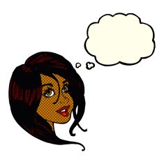 cartoon pretty female face with thought bubble N41