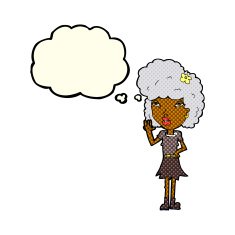 cartoon woman waving with thought bubble N143