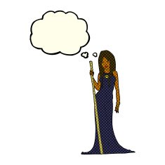 cartoon sorceress with thought bubble N5