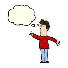 cartoon man advising caution with thought bubble N5