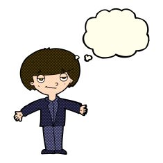 cartoon smug boy with thought bubble N5
