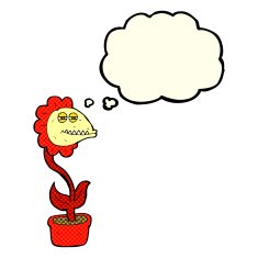 cartoon monster flower with thought bubble N5