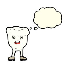 cartoon tooth looking afraid with thought bubble N3