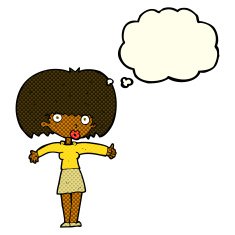 cartoon woman giving thumbs up symbol with thought bubble N26