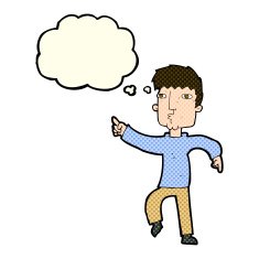 cartoon dancing man with thought bubble N7