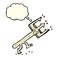 cartoon devil fork with thought bubble N5