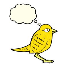cartoon garden bird with thought bubble N15