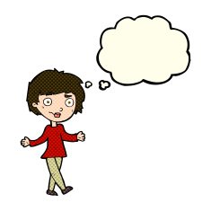 cartoon confused woman with thought bubble N35