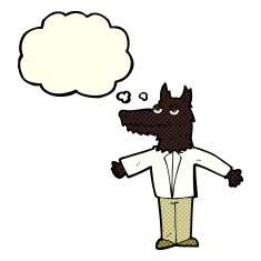 cartoon wolf with thought bubble N8