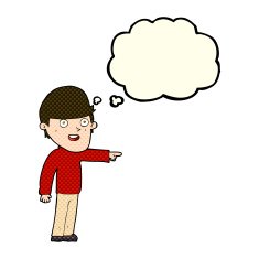 cartoon pointing man with thought bubble N36