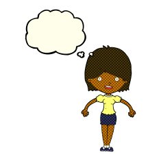 cartoon happy woman with thought bubble N110