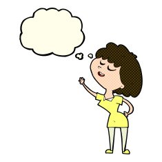 cartoon happy woman about to speak with thought bubble N5