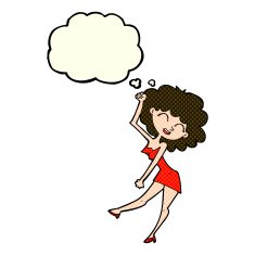 cartoon dancing woman with thought bubble N23