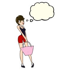 cartoon attractive woman shopping with thought bubble N5