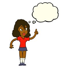 cartoon pretty woman with idea thought bubble N30