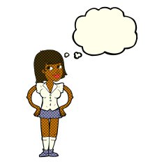 cartoon woman with hands on hips thought bubble N91