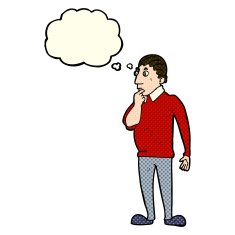 cartoon curious man with thought bubble N30