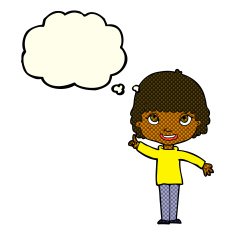 cartoon woman with idea thought bubble N108