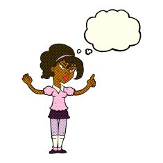 cartoon woman with idea thought bubble N109