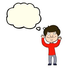 cartoon happy boy with thought bubble N99