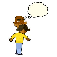 cartoon angry old man with thought bubble N60