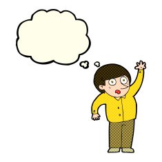 cartoon man asking question with thought bubble N22