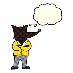 cartoon wolf in shirt with thought bubble N3