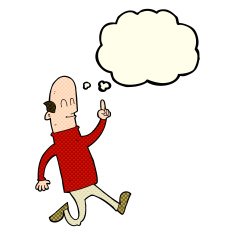 cartoon bald man with idea thought bubble N9