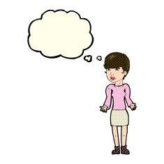 cartoon confused woman with thought bubble N36