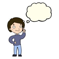 cartoon boy with idea thought bubble N36