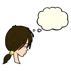 Cartoon Girl Looking Thoughtful With Thought Bubble N6